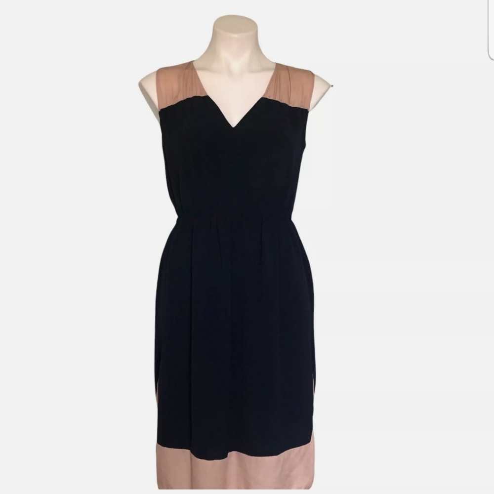 !SALE! Zara Slip Dress So Feminine Navy & Beige Chiffon with Tie Waist Sz M